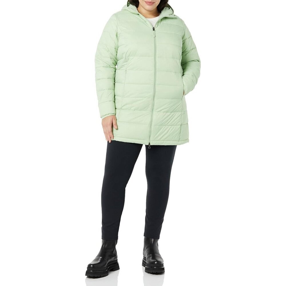 Women's Sage Green Lightweight Water-resistant Hooded Puffer Coat